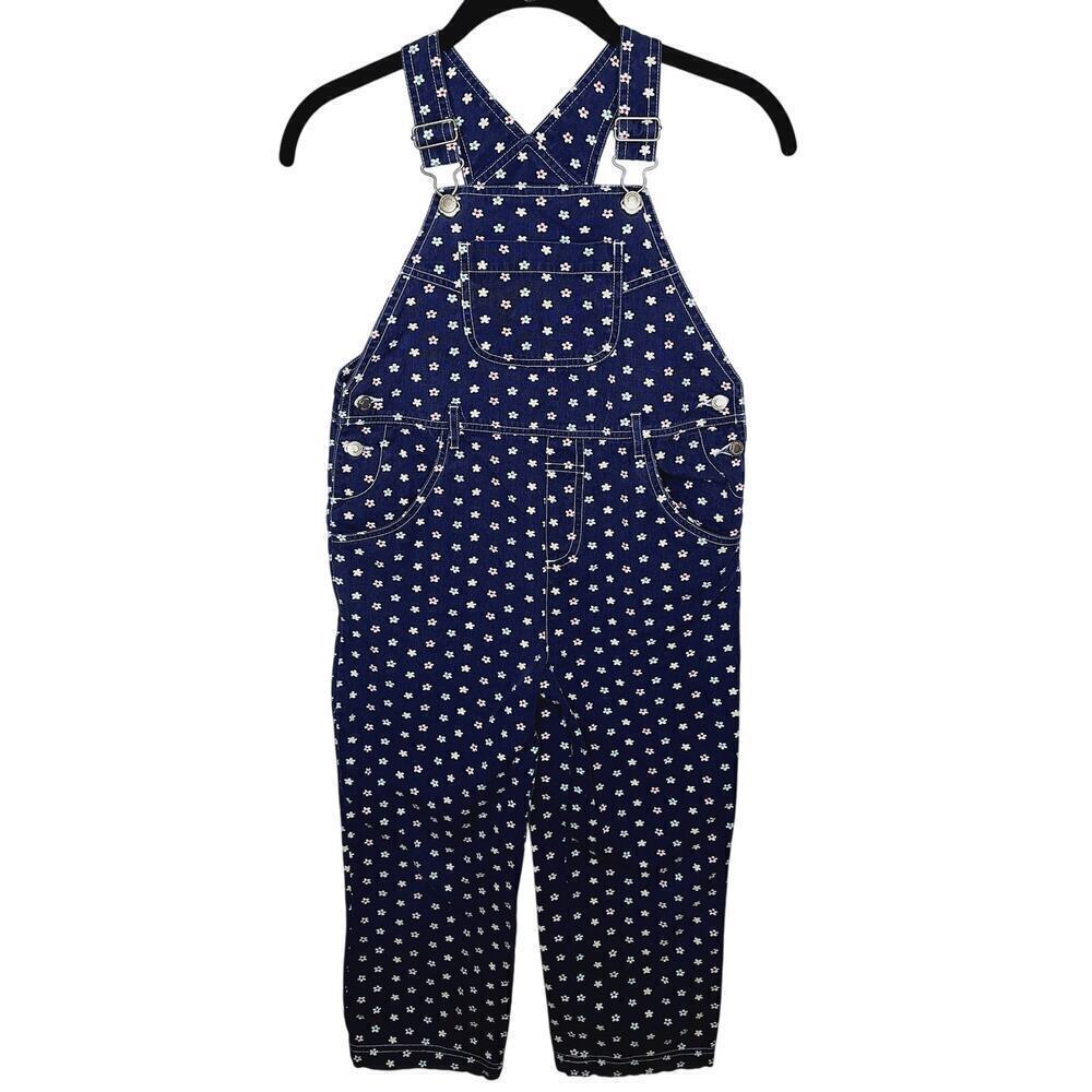 Vintage 90s Gymboree Daisy Overalls Girls 5/6 Floral Rainbow Tag Bibs Dungarees
